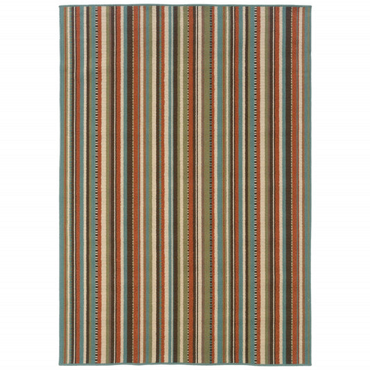 HomeRoots 2' x 4' Green and Brown Striped Indoor Outdoor Scatter Rug