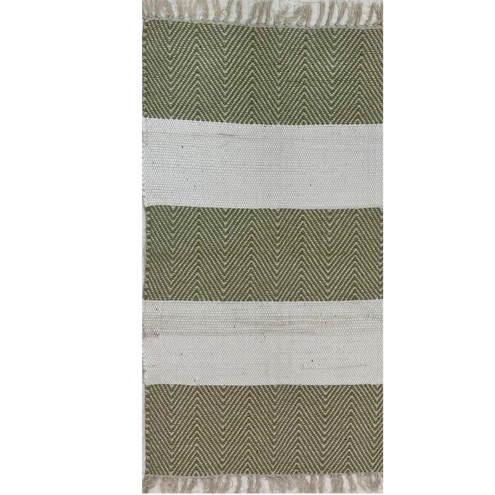 HomeRoots 2' x 4' Green and White Chevron Striped Area Rug