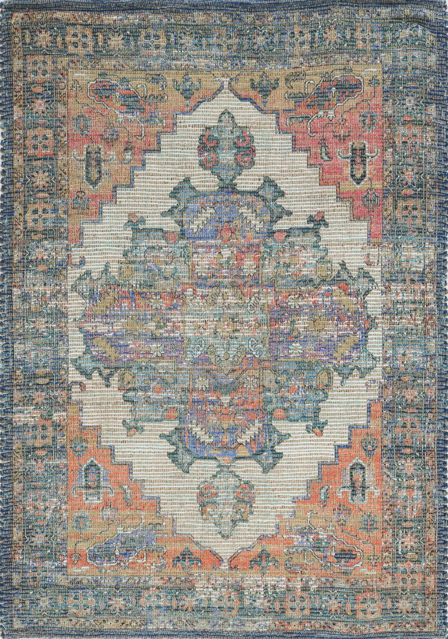 HomeRoots 2' x 4' Hand Woven Diamond Medallion Indoor Accent Rug With Blue and Rust Orange Finish