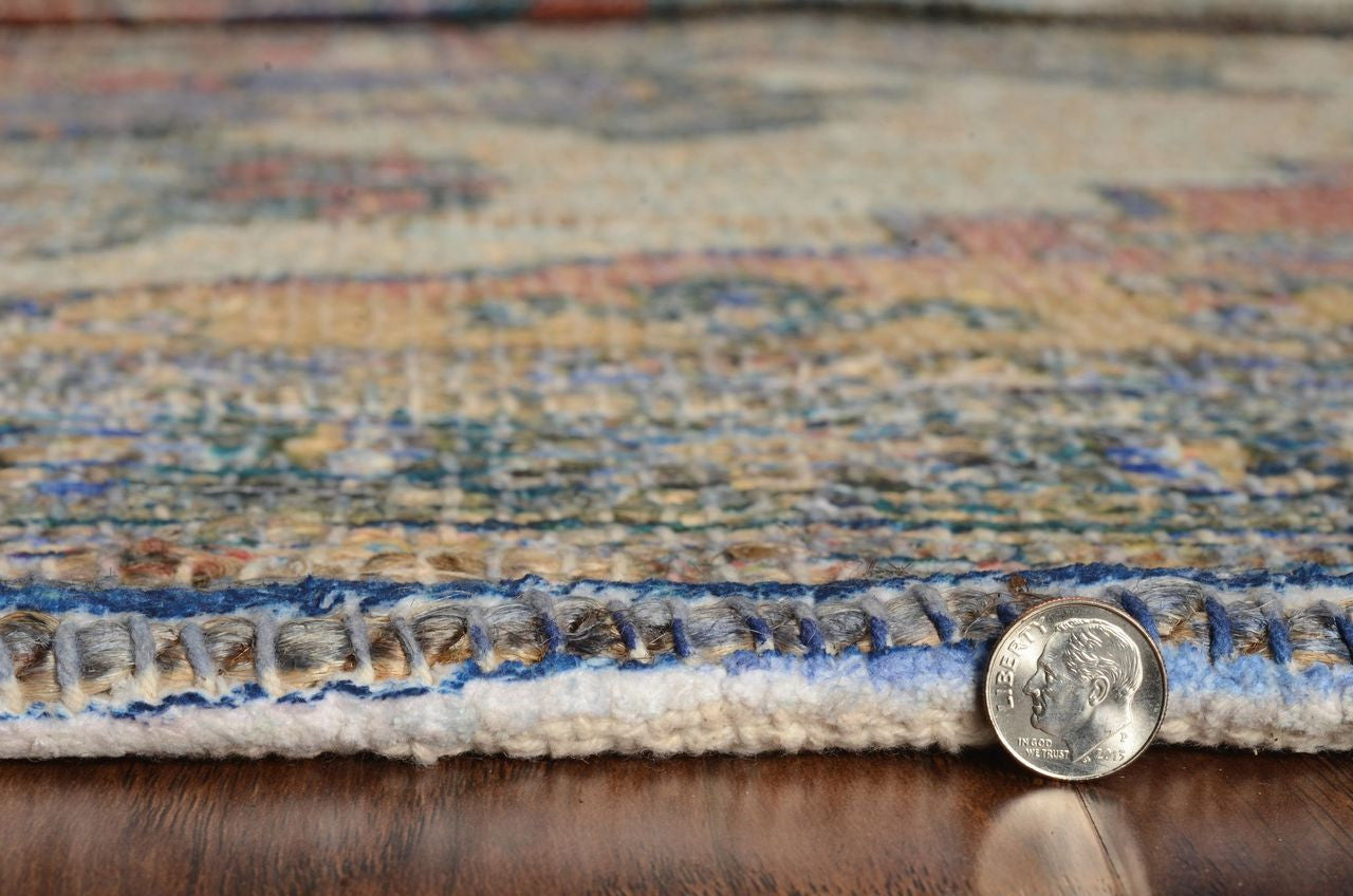 HomeRoots 2' x 4' Hand Woven Diamond Medallion Indoor Accent Rug With Blue and Rust Orange Finish