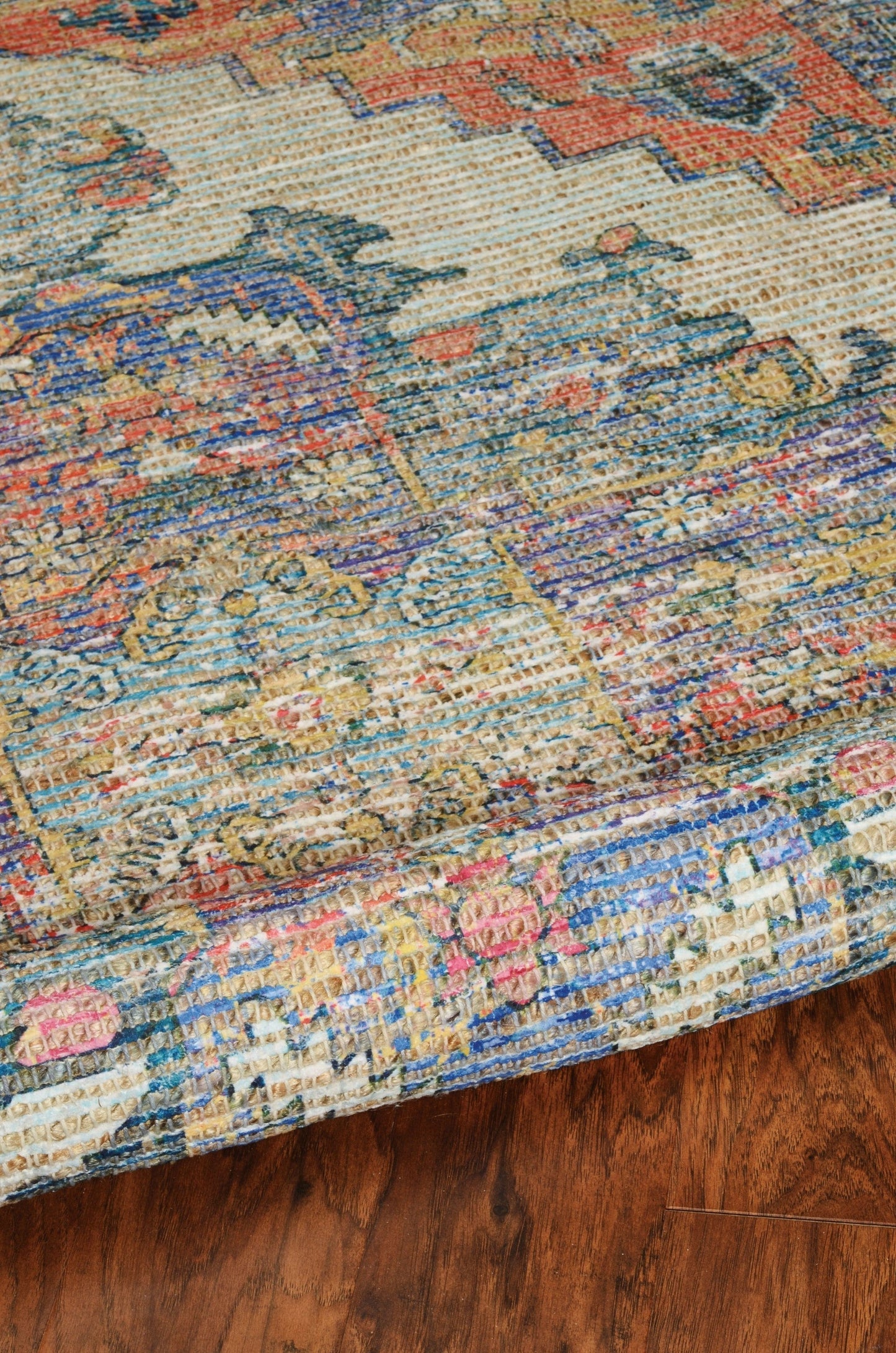 HomeRoots 2' x 4' Hand Woven Diamond Medallion Indoor Accent Rug With Blue and Rust Orange Finish
