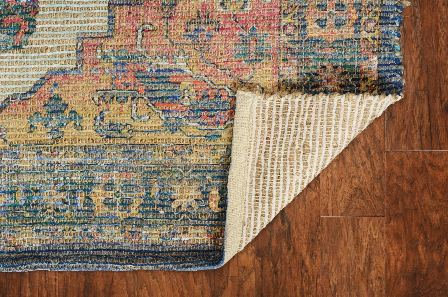 HomeRoots 2' x 4' Hand Woven Diamond Medallion Indoor Accent Rug With Blue and Rust Orange Finish