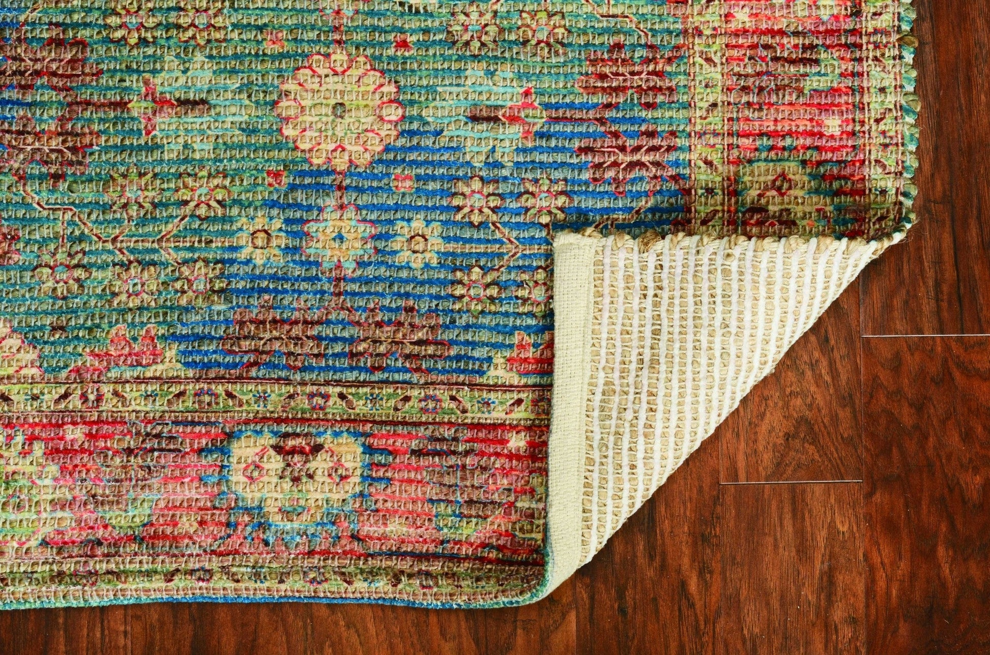HomeRoots 2" x 4" Hand Woven Floral Traditional Indoor Accent Rug With Blue and Red Finish