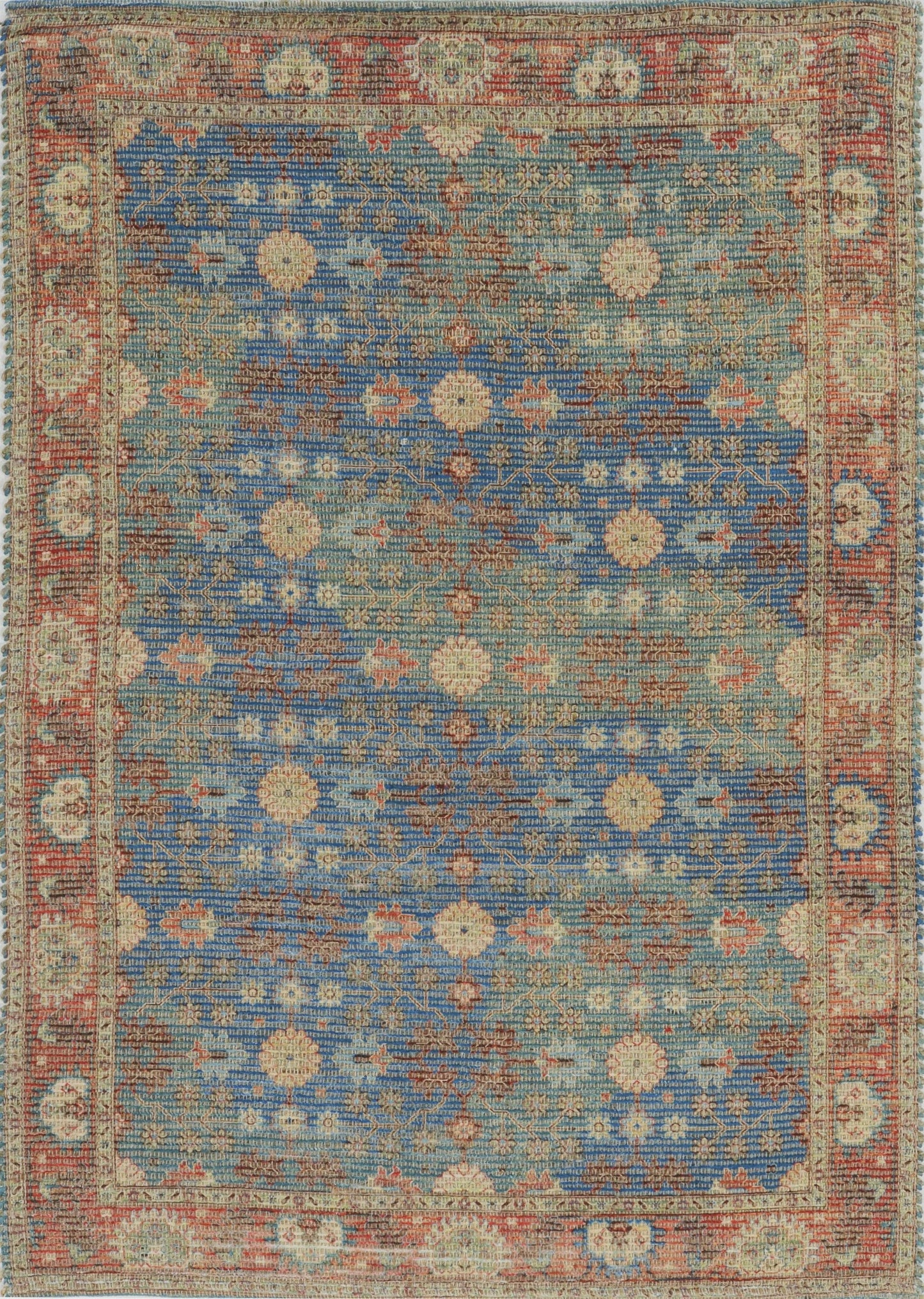 HomeRoots 2" x 4" Hand Woven Floral Traditional Indoor Accent Rug With Blue and Red Finish