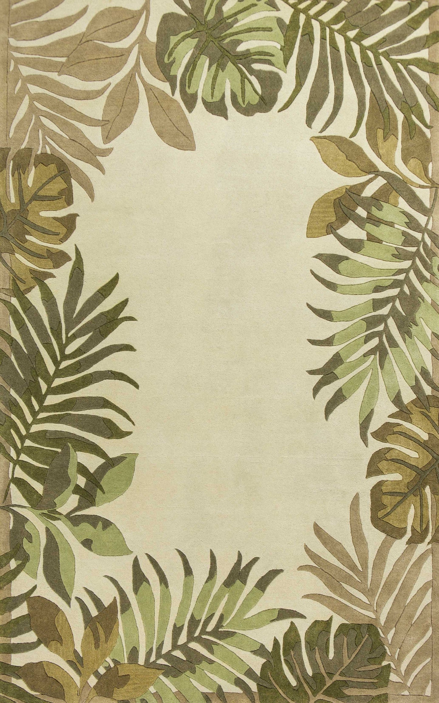 HomeRoots 2' x 4' Ivory Leaves Bordered Wool Area Rug