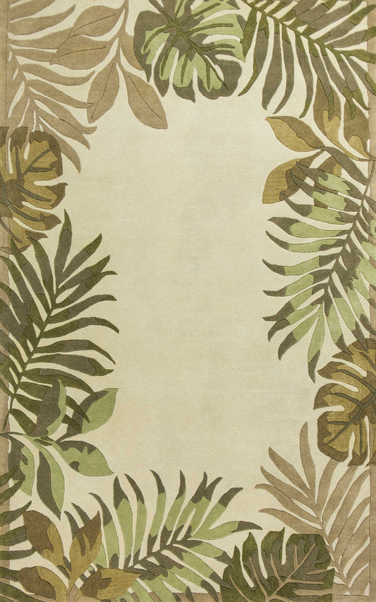 HomeRoots 2' x 4' Ivory Leaves Bordered Wool Area Rug