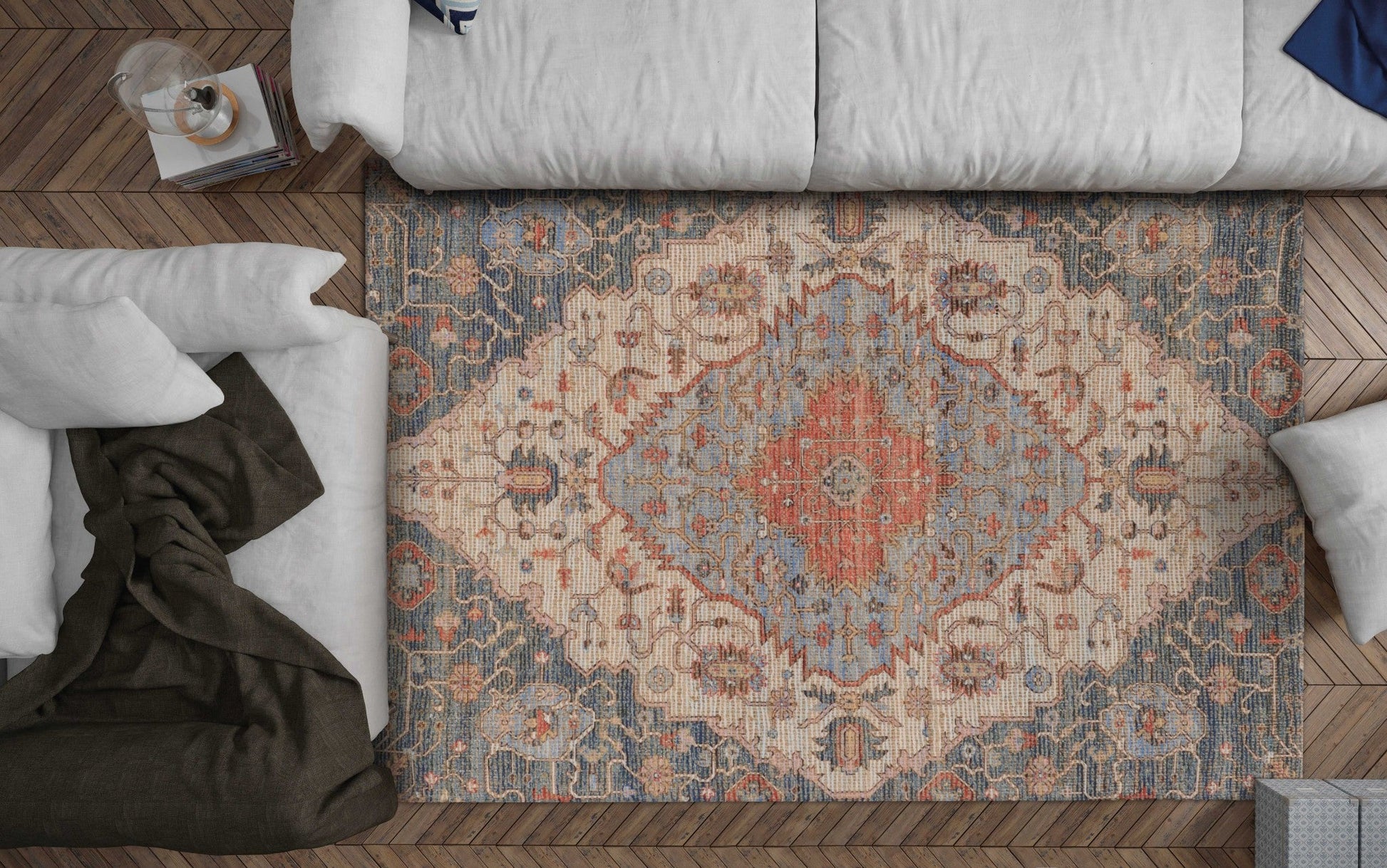 HomeRoots 2" x 4" Jute Blue or Red Area Rug