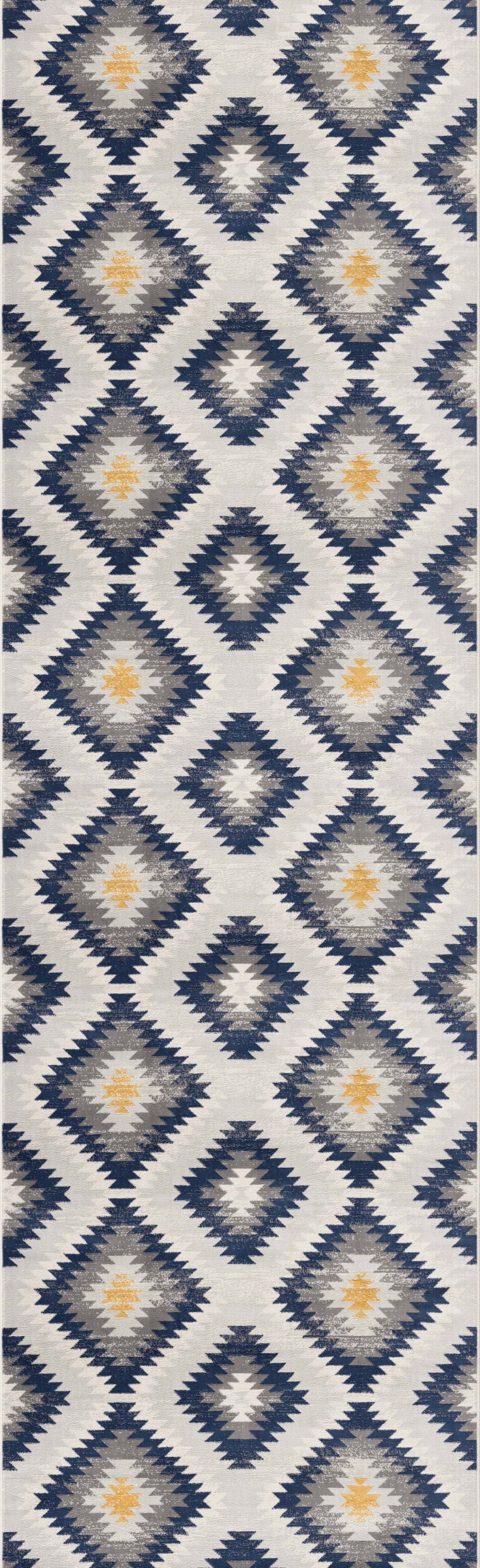 HomeRoots 2’ x 4’ Kilim Pattern Area Rug in Blue and Gray Finish