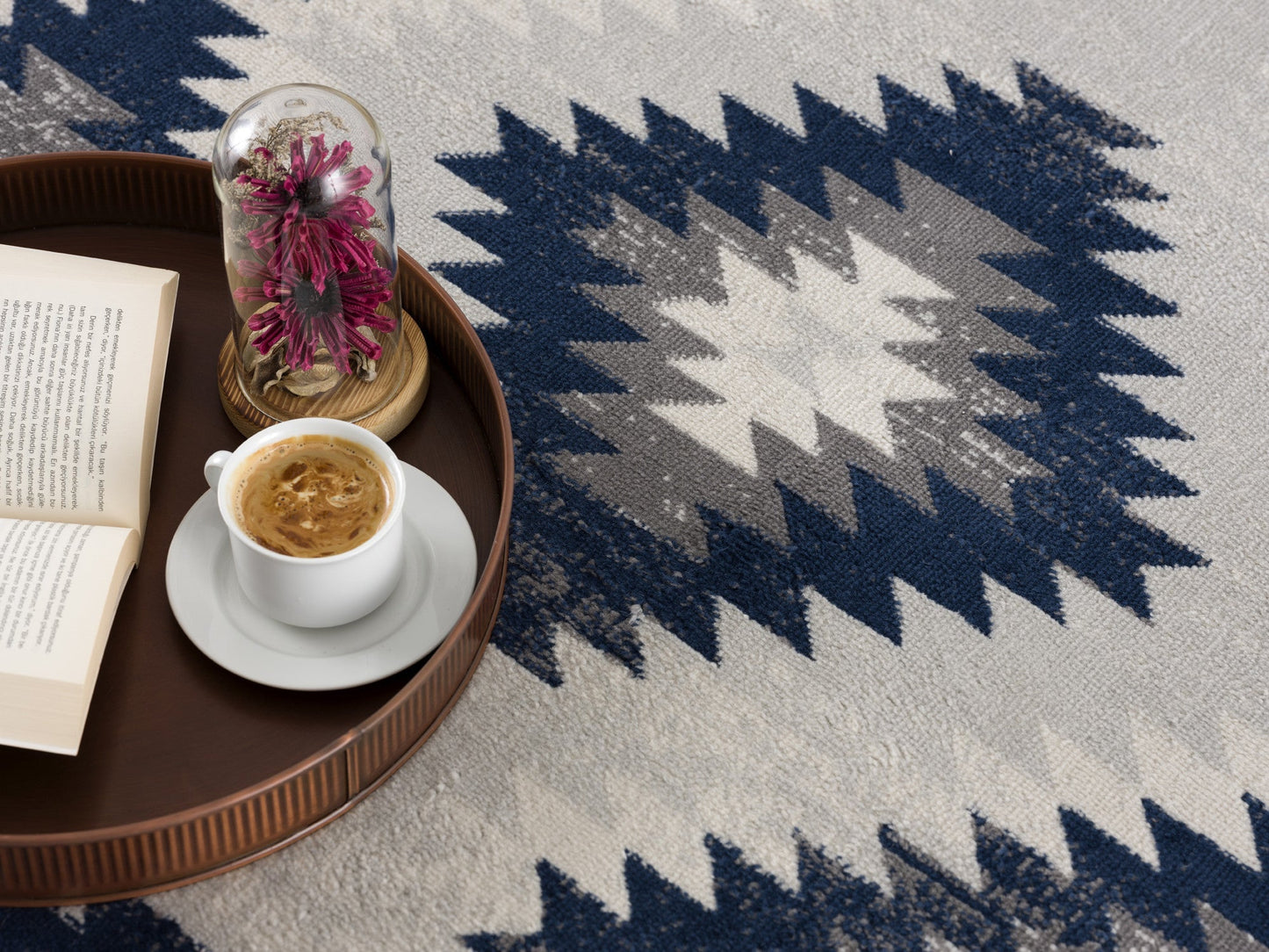 HomeRoots 2’ x 4’ Kilim Pattern Area Rug in Blue and Gray Finish