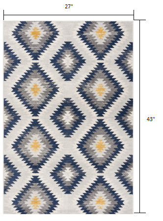 HomeRoots 2’ x 4’ Kilim Pattern Area Rug in Blue and Gray Finish