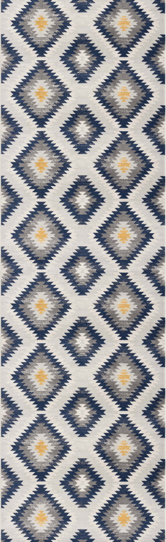 HomeRoots 2’ x 4’ Kilim Pattern Area Rug in Blue and Gray Finish