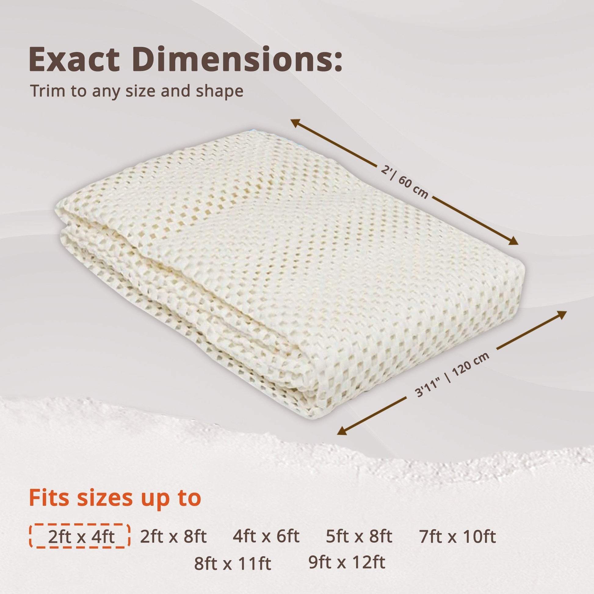 HomeRoots 2' x 4' King's Premium Non Slip Rug Pad in Ivory Finish