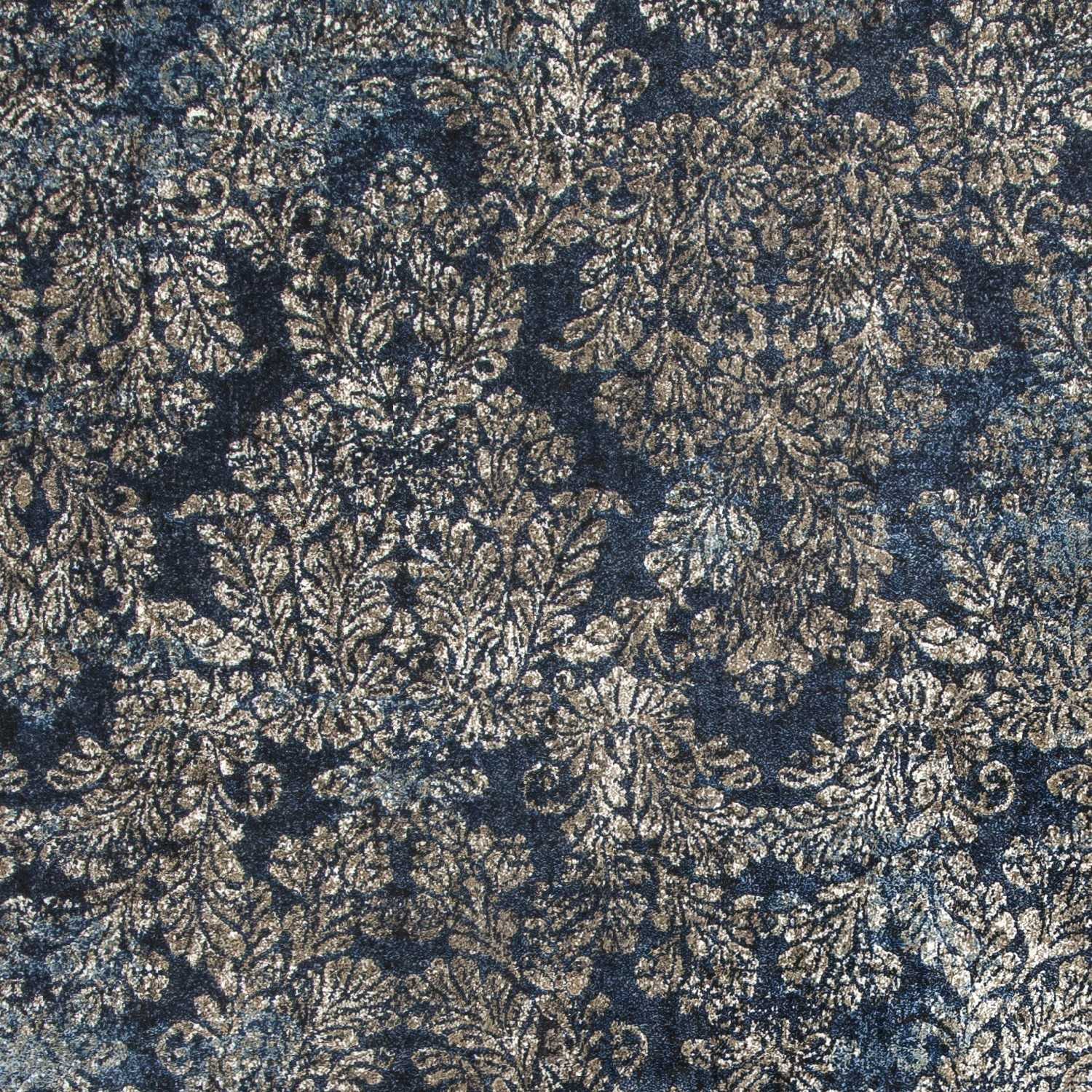 HomeRoots 2' x 4' Machine Woven Damask Indoor Accent Rug With Slate Blue Finish