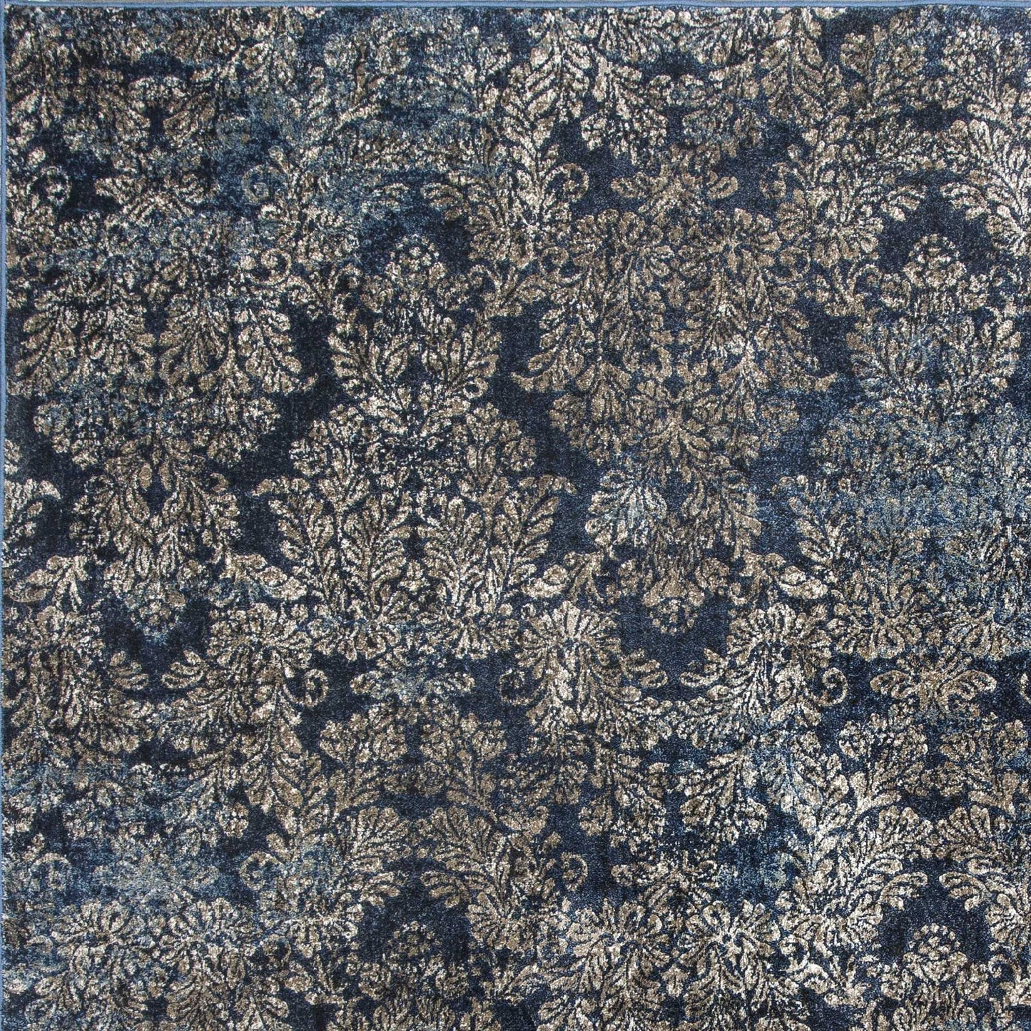 HomeRoots 2' x 4' Machine Woven Damask Indoor Accent Rug With Slate Blue Finish