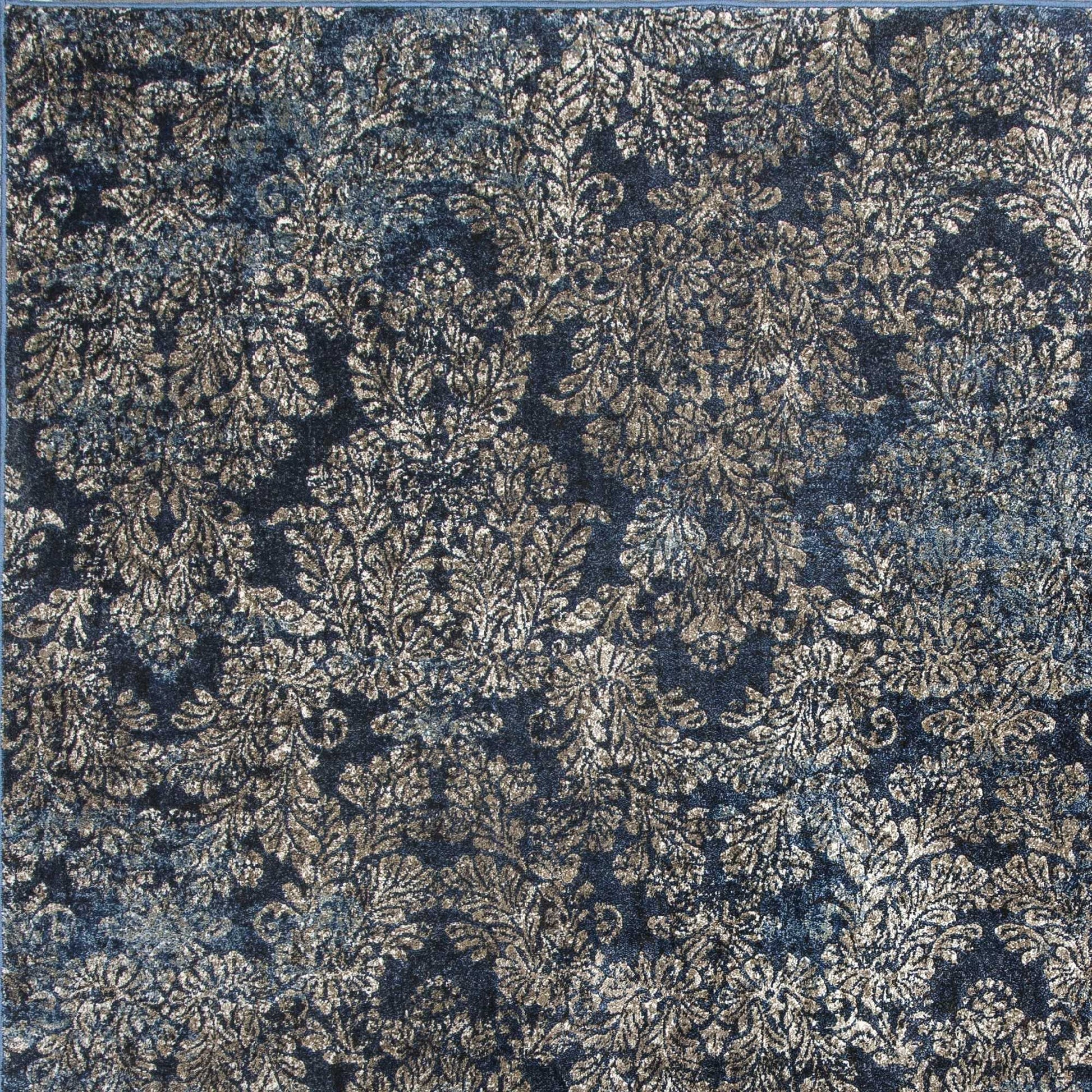 HomeRoots 2' x 4' Machine Woven Damask Indoor Accent Rug With Slate Blue Finish
