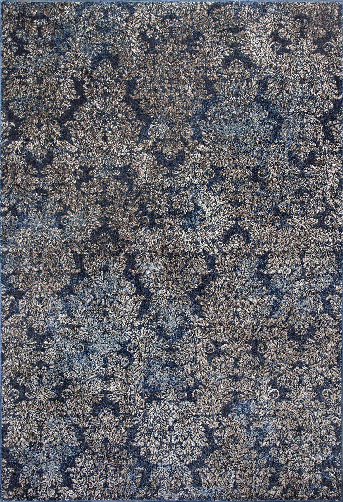 HomeRoots 2' x 4' Machine Woven Damask Indoor Accent Rug With Slate Blue Finish