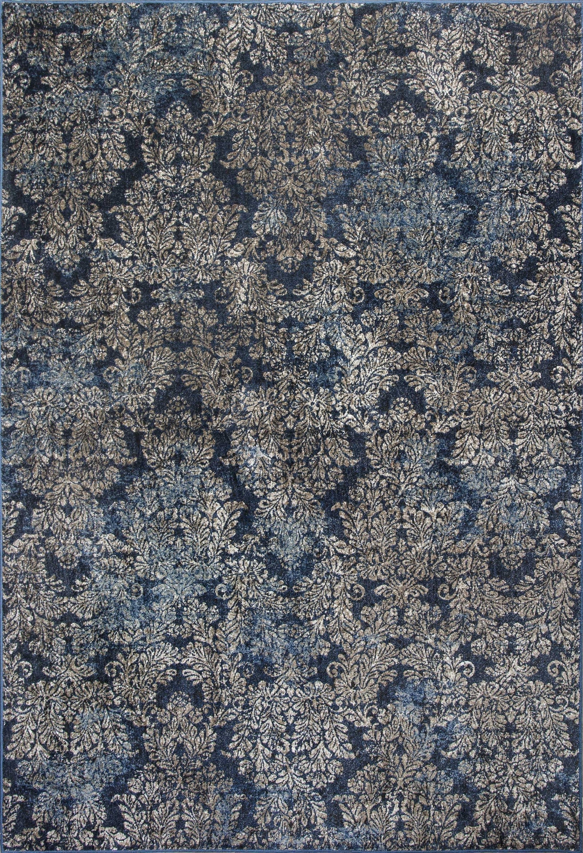 HomeRoots 2' x 4' Machine Woven Damask Indoor Accent Rug With Slate Blue Finish