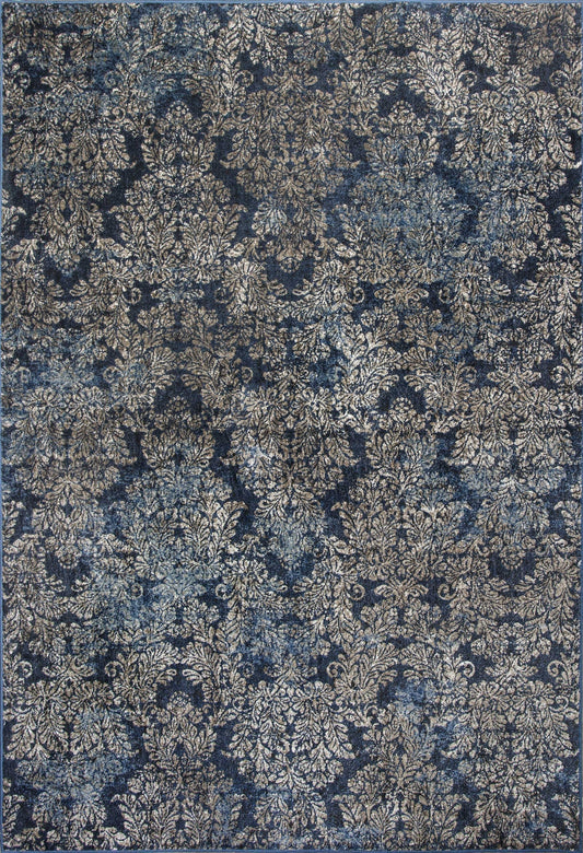 HomeRoots 2' x 4' Machine Woven Damask Indoor Accent Rug With Slate Blue Finish