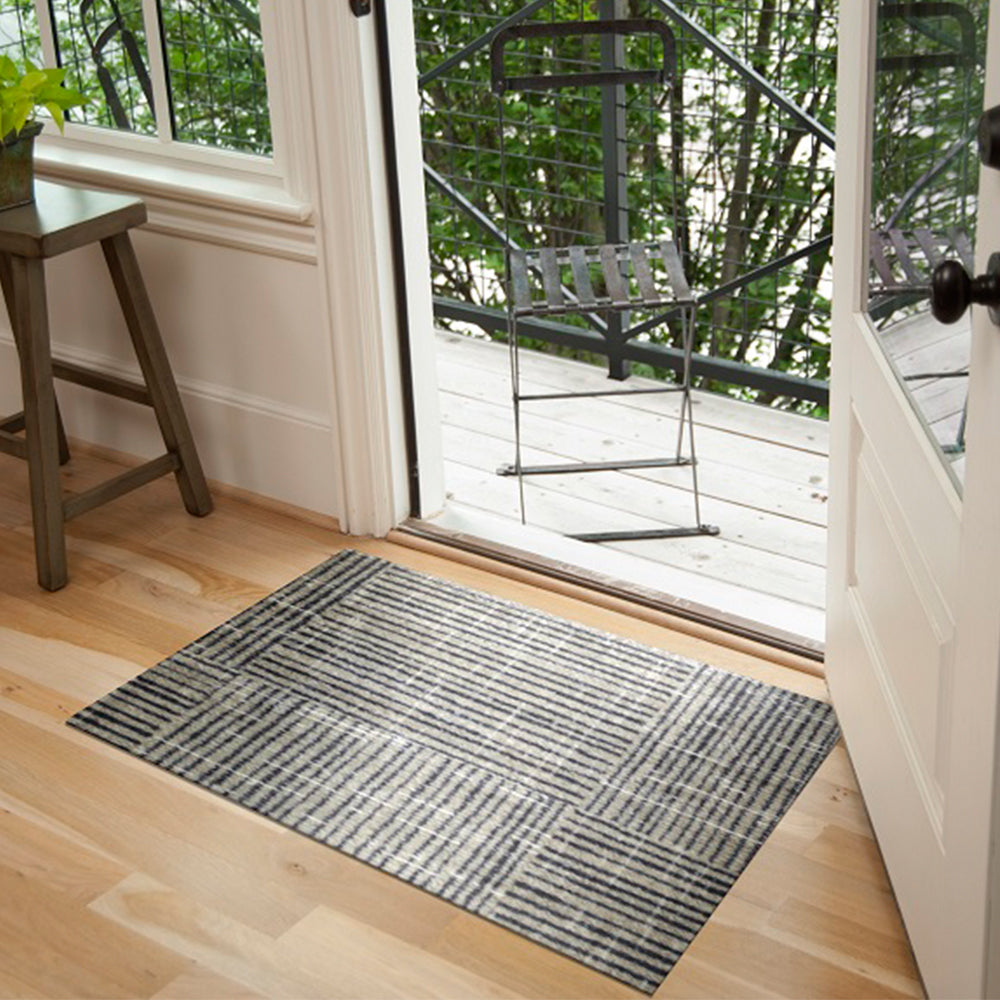 HomeRoots 2' x 4' Modern Geo Lines in Squares Washable Floor Mat