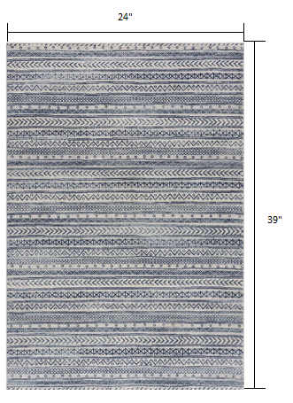 HomeRoots 2’ x 4’ Navy Blue Decorative Stripes Area Rug