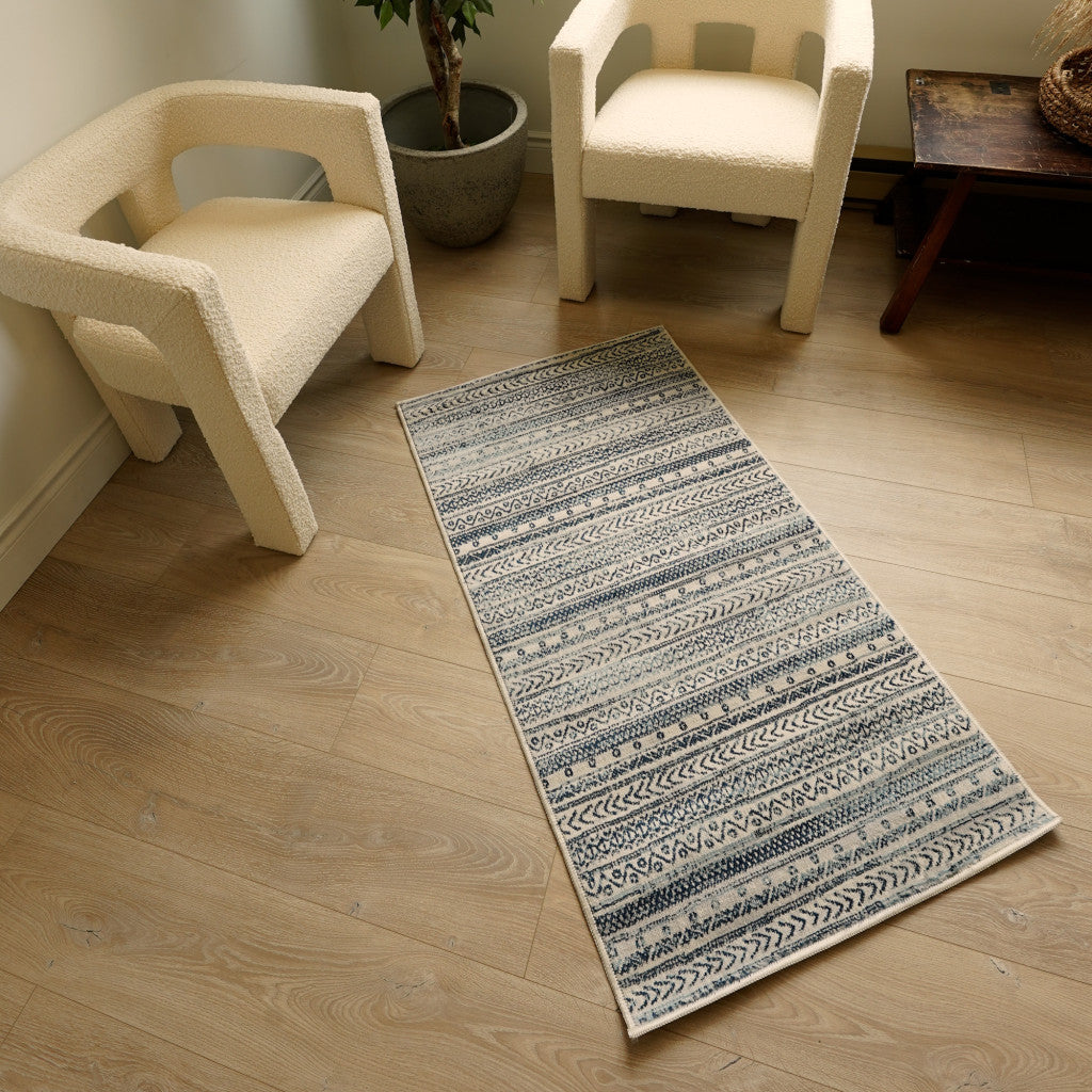 HomeRoots 2’ x 4’ Navy Blue Decorative Stripes Area Rug