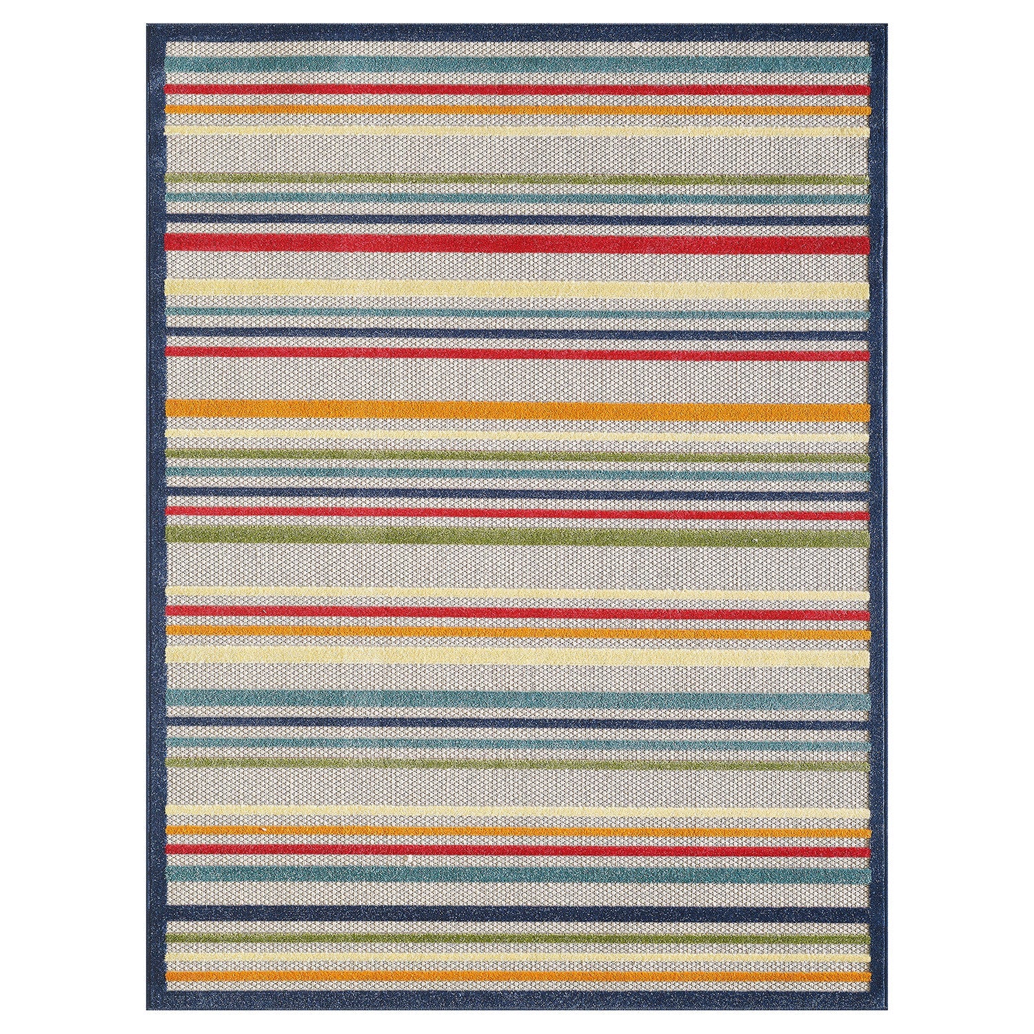 HomeRoots 2' x 4' Navy Colorful Striped Indoor Outdoor Area Rug