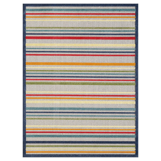 HomeRoots 2' x 4' Navy Colorful Striped Indoor Outdoor Area Rug