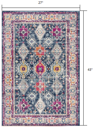 HomeRoots 2’ x 4’ Navy Traditional Decorative Area Rug