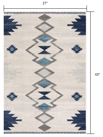 HomeRoots 2' x 4' Navy and Ivory Tribal Pattern Area Rug