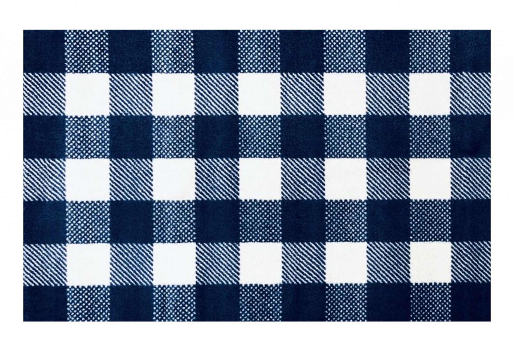 HomeRoots 2' x 4' Navy and White Buffalo Plaid Washable Floor Mat