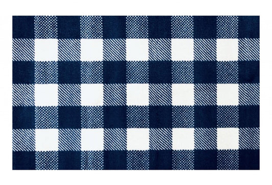 HomeRoots 2' x 4' Navy and White Buffalo Plaid Washable Floor Mat