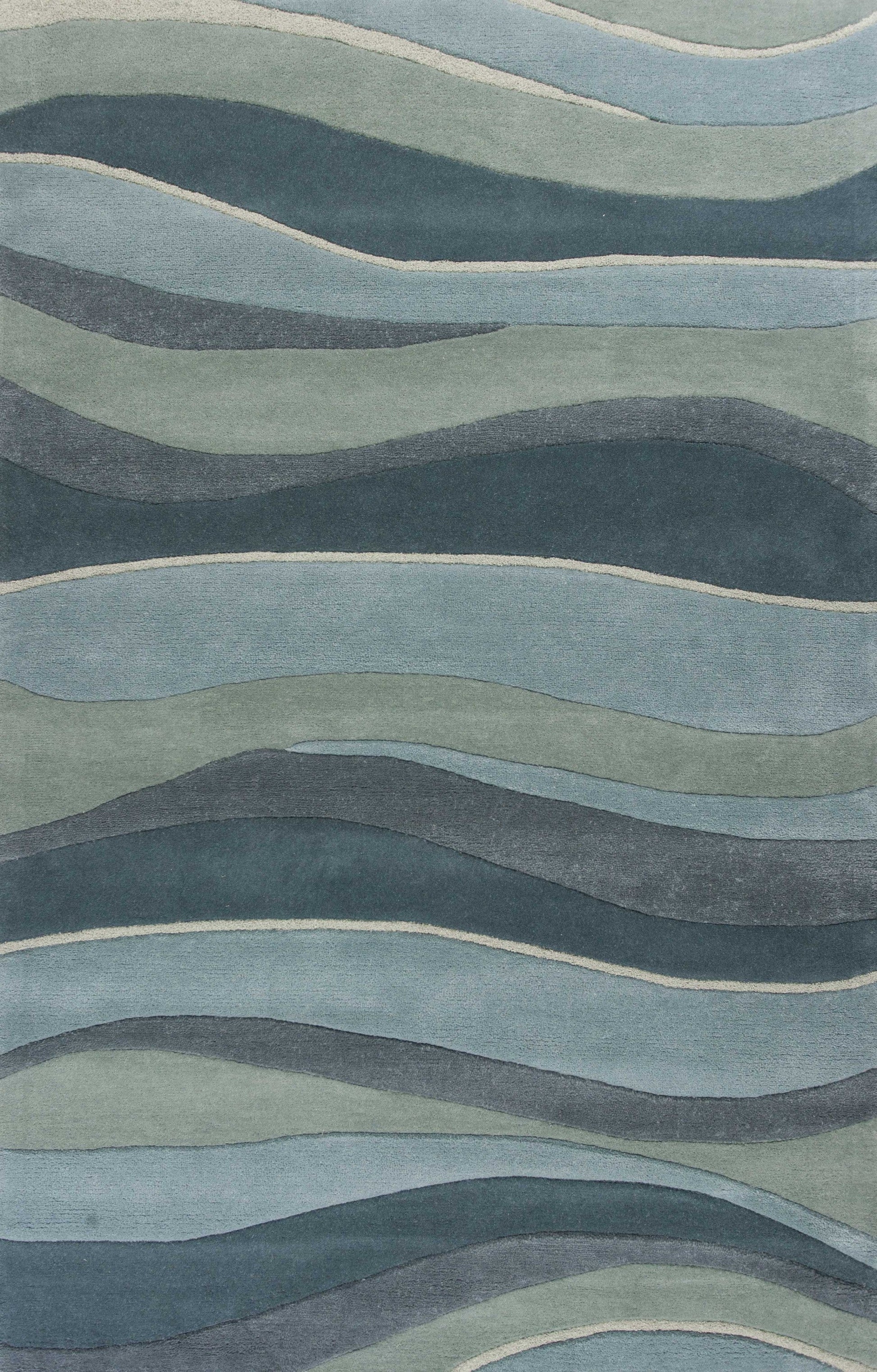 HomeRoots 2' x 4' Ocean Blue Teal Hand Tufted Abstract Waves Indoor Accent Rug
