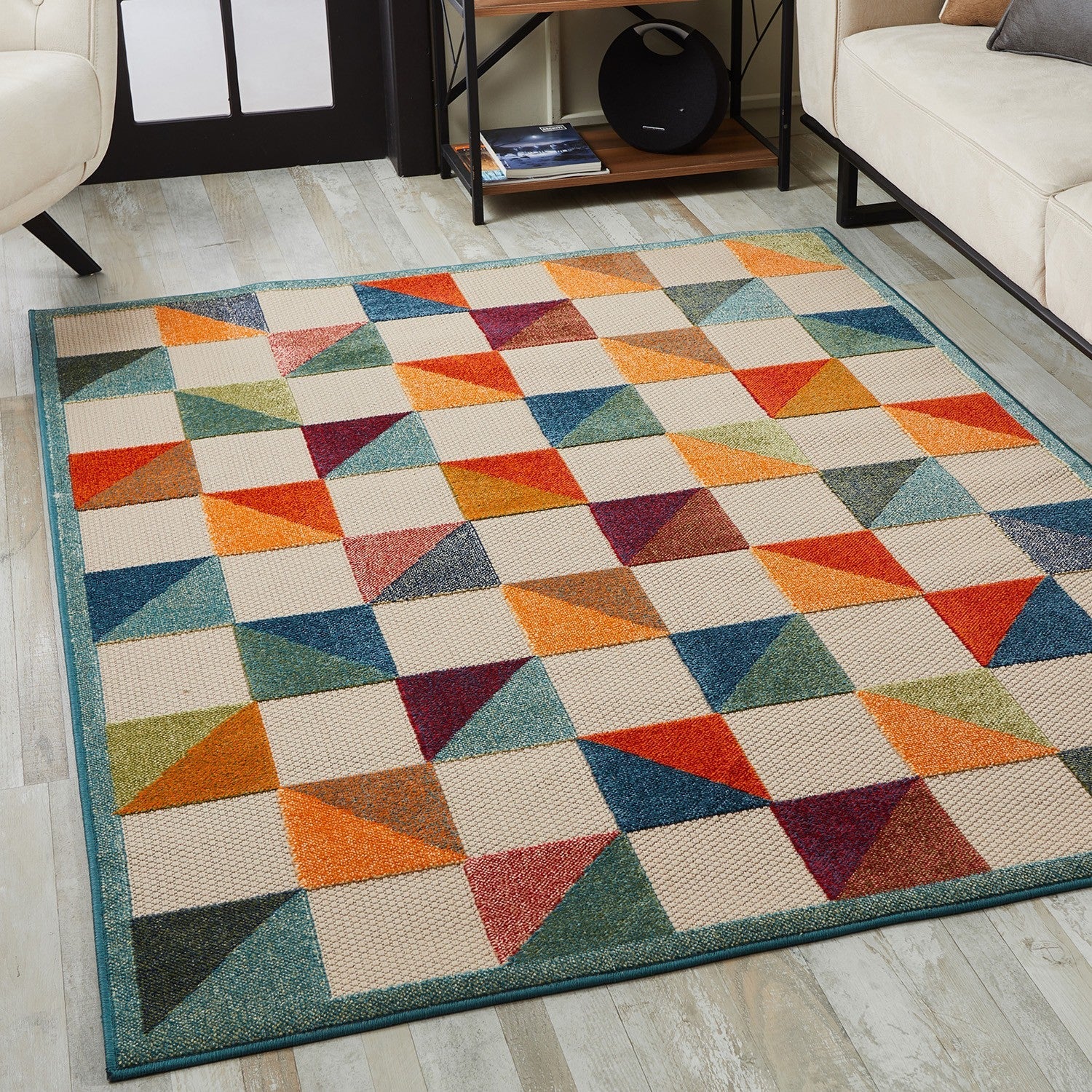HomeRoots 2' x 4' Orange Gray Triangle Indoor Outdoor Area Rug