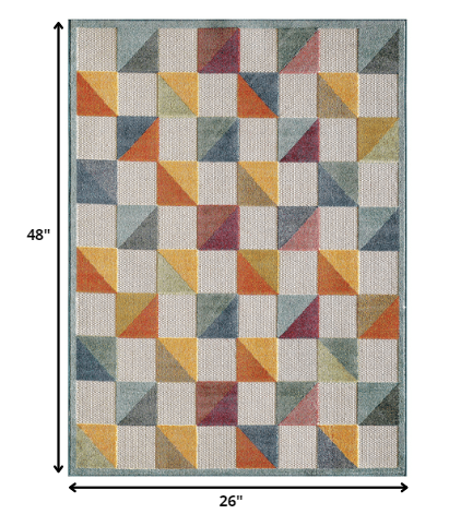 HomeRoots 2' x 4' Orange Gray Triangle Indoor Outdoor Area Rug