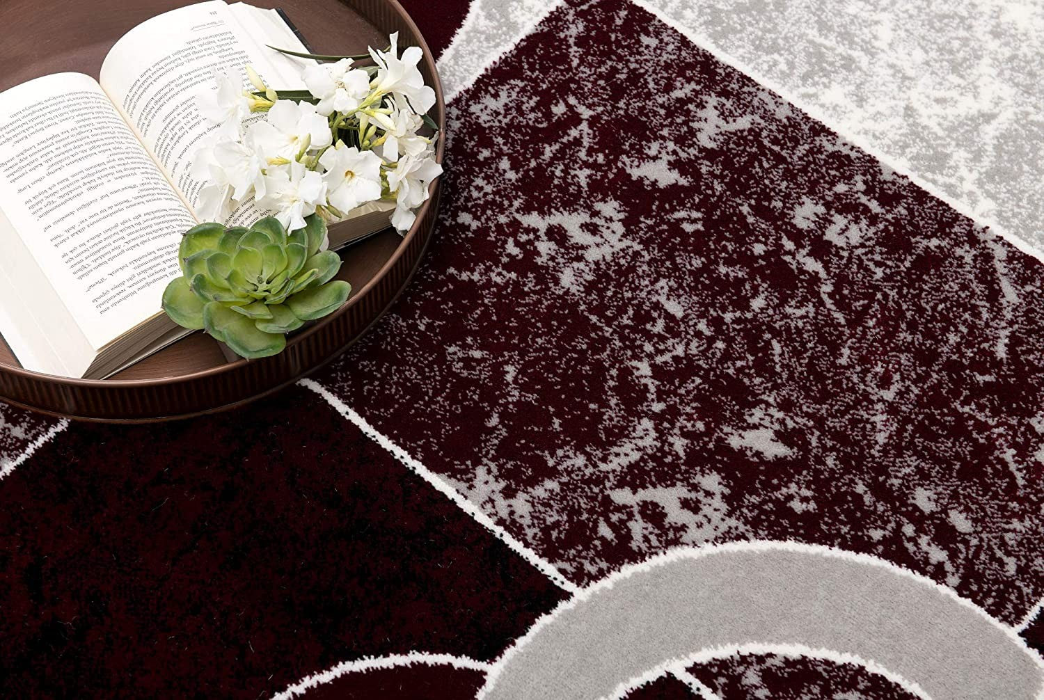 HomeRoots 2' x 4' Red and White Inverse Circles Area Rug