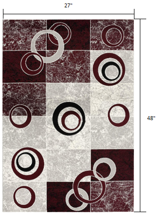 HomeRoots 2' x 4' Red and White Inverse Circles Area Rug
