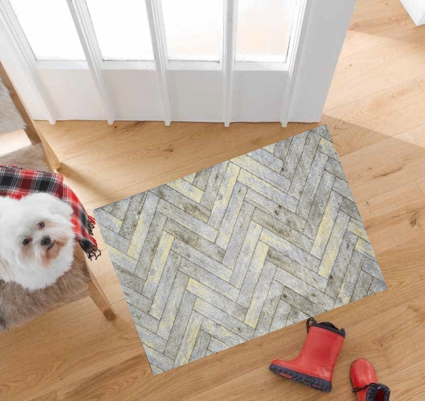 HomeRoots 2' x 4' Rustic Gray Herringbone Washable Floor Mat