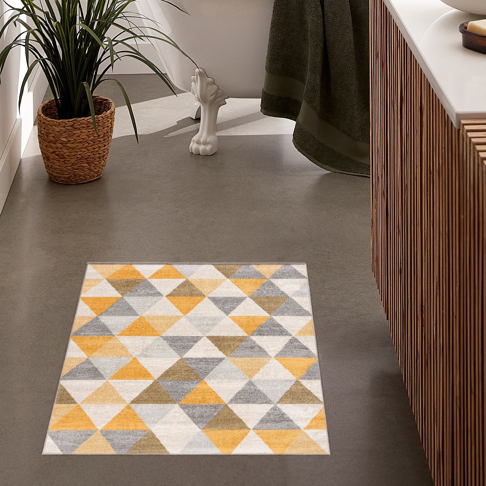 HomeRoots 2’ x 4’ Triangular Lattice Area Rug in Yellow Finish