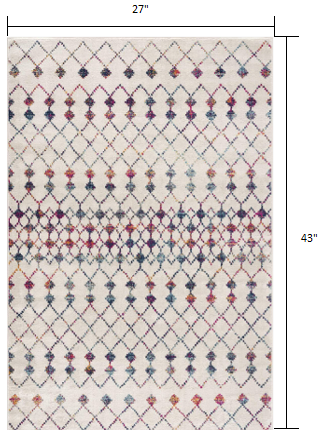 HomeRoots 2’ x 4’ White Modern Geometric Grid Area Rug