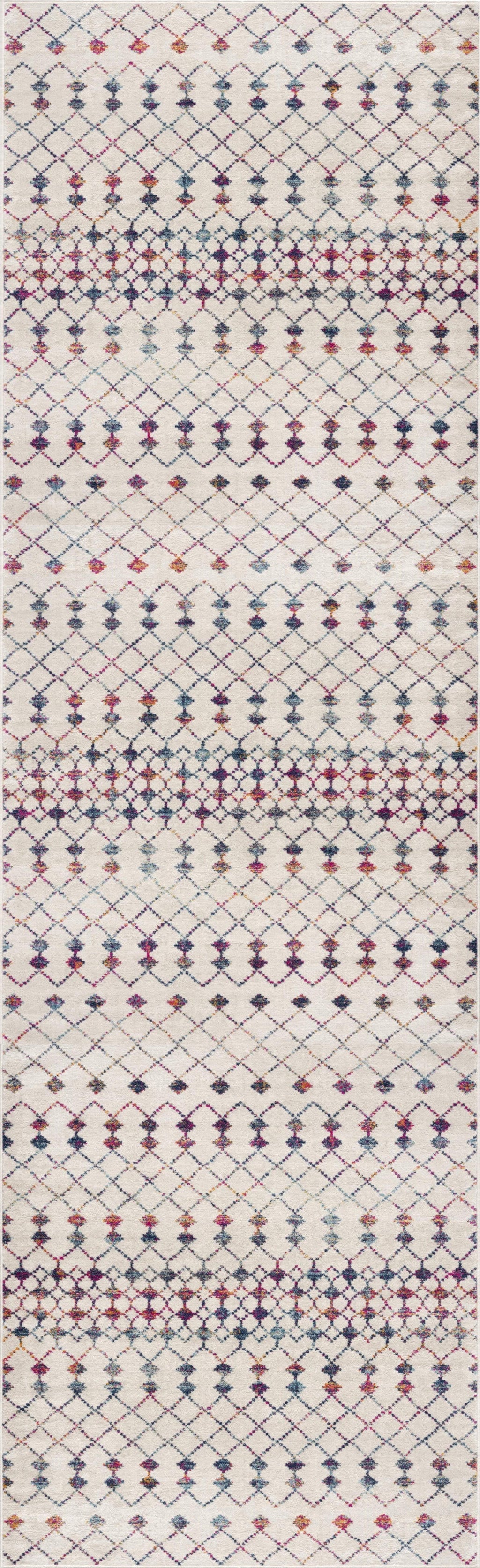 HomeRoots 2’ x 4’ White Modern Geometric Grid Area Rug