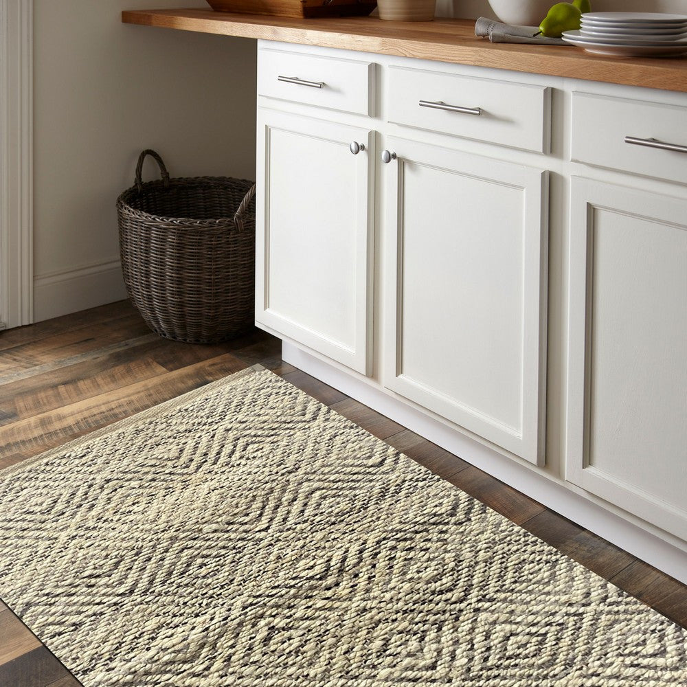HomeRoots 2' x 5' Gray and White Diamonds Area Rug