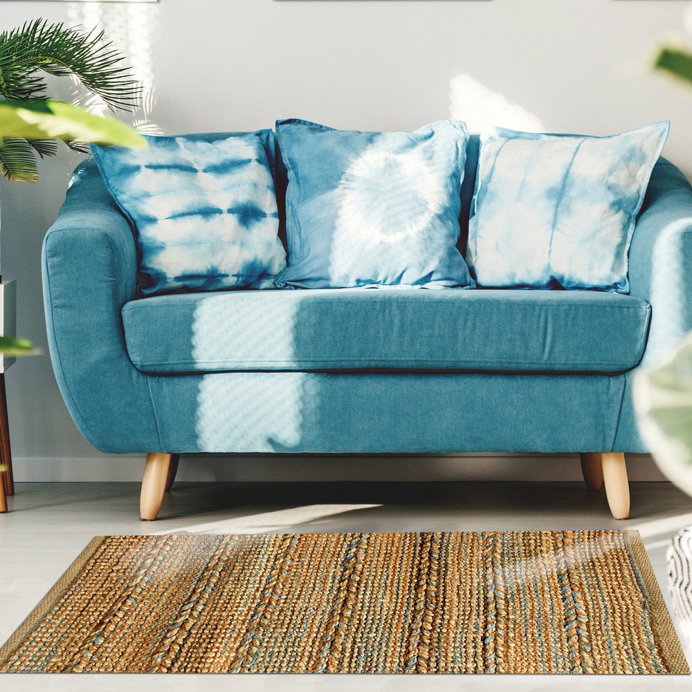 HomeRoots 2' x 5' Seafoam and Tan Braided Stripe Area Rug