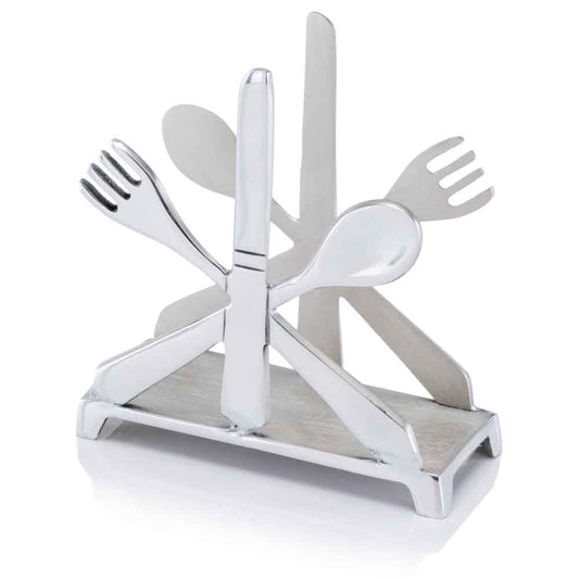 HomeRoots 2" x 5.5" x 5.5" Cutlery Napkin Holder With Buffed Finish