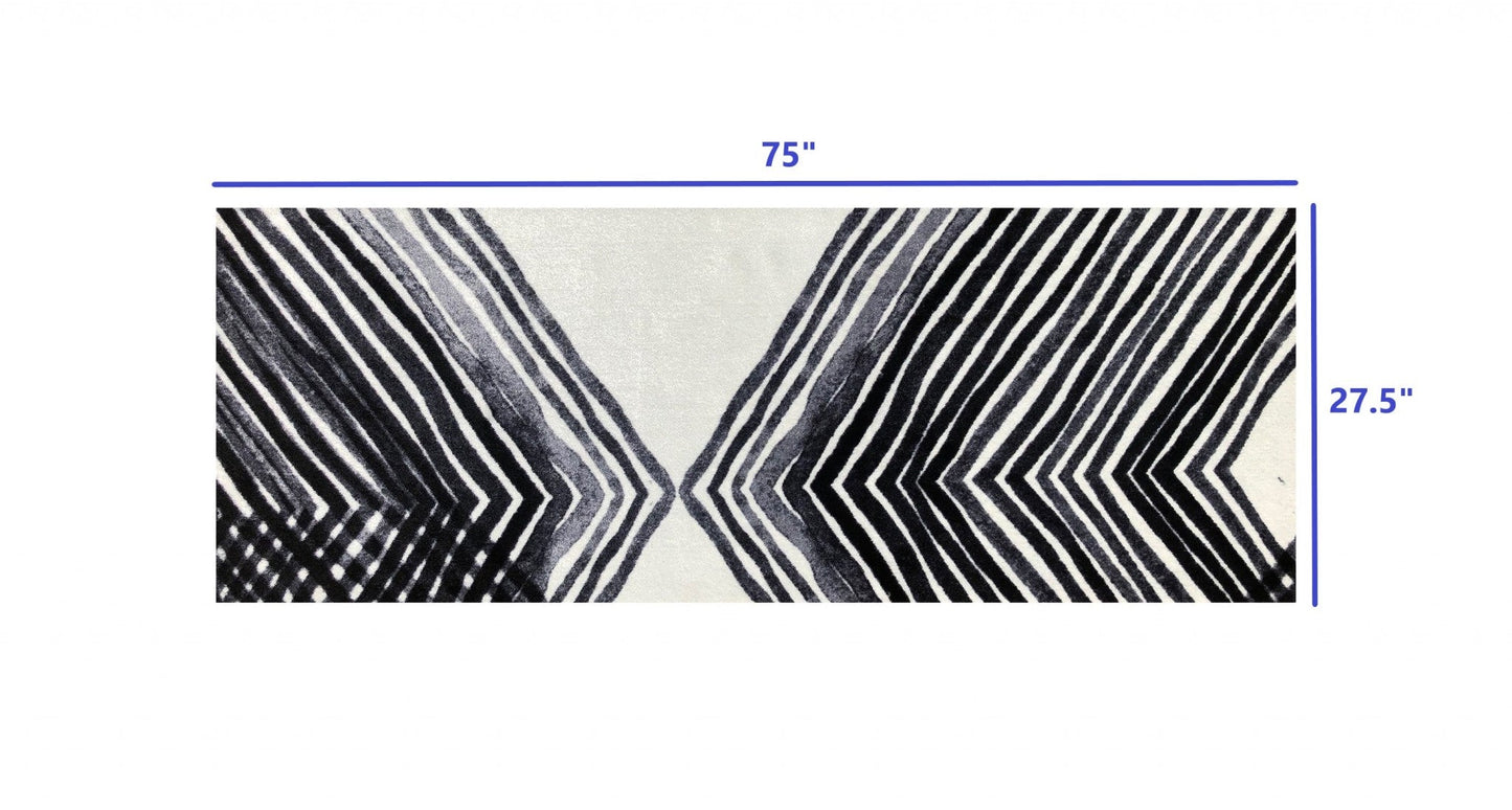 HomeRoots 2' x 6' Black and Gray Abstract Arrow Washable Runner Rug