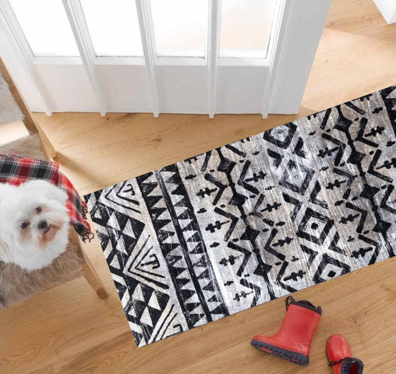 HomeRoots 2' x 6' Black and Gray Aztec Washable Runner Rug