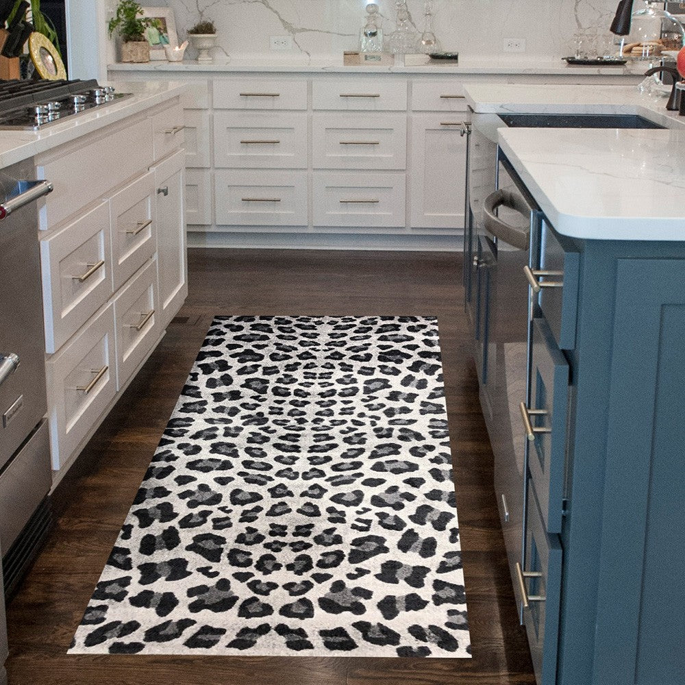 HomeRoots 2' x 6' Black and Gray Cheetah Washable Runner Rug