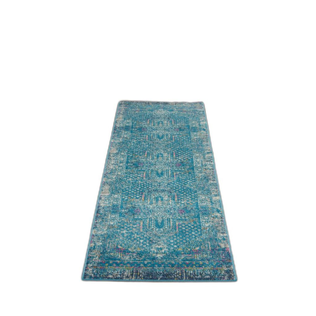 HomeRoots 2' x 6' Blue Distressed Medallion Runner Rug
