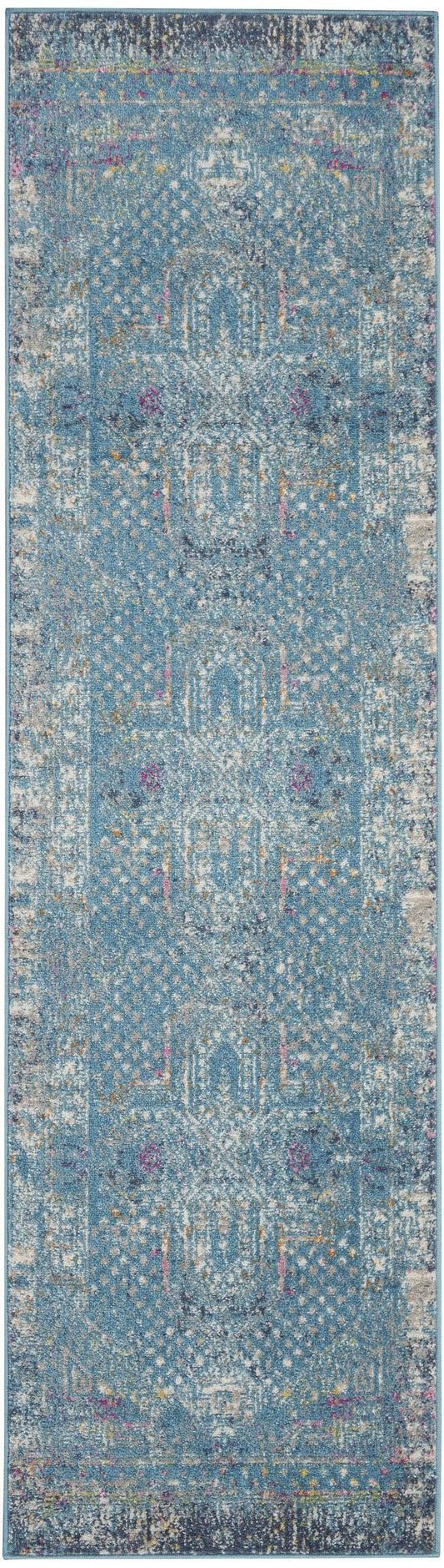 HomeRoots 2' x 6' Blue Distressed Medallion Runner Rug
