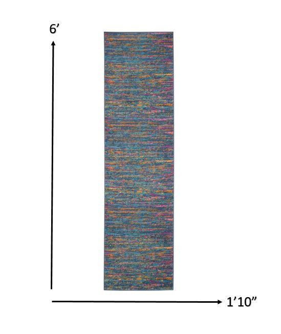 HomeRoots 2' x 6' Blue Distressed Striations Runner Rug