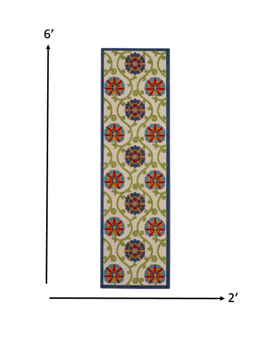 HomeRoots 2’ x 6’ Blue Vines Indoor Outdoor Runner Rug
